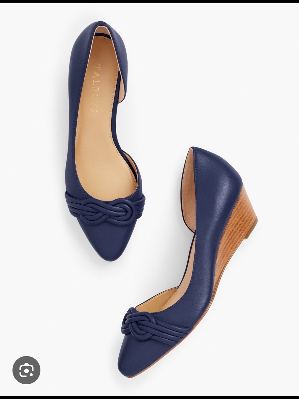 Talbots Laney D'Orsay Navy Leather  Wedges 8.5M